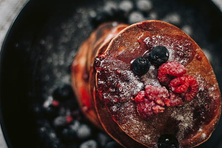 Selective Focus Photography of Raspberry and Blueberry Pancakes thumbnail