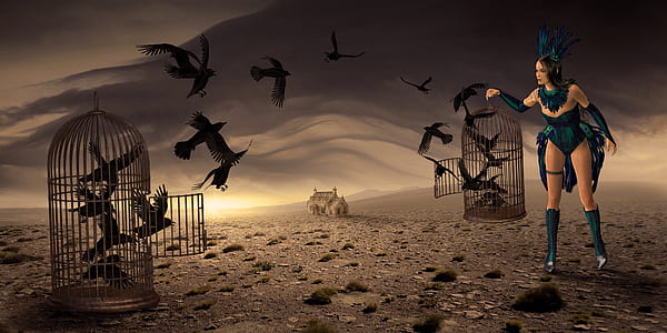 woman holding bird cage thumbnail