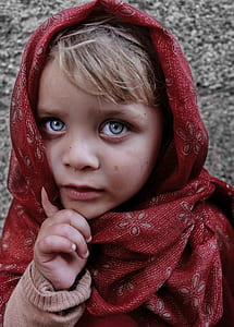 blue eyes, child, girl, portrait, shawl, street thumbnail