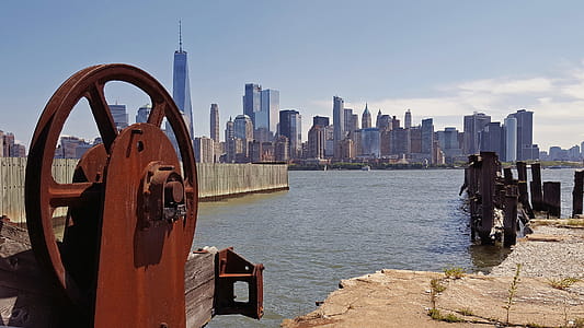 New York City Lower Manhattan viewed from Central Railroad of New Jersey terminal in Liberty State Park New Jersey. thumbnail