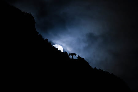 full moon behind silhouette of mountain thumbnail