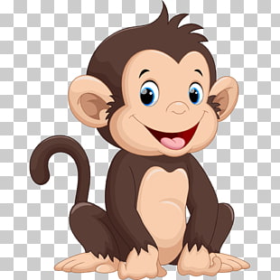 Monkey Cartoon Drawing Illustration, Happy little monkey, brown and beige monkey sticker PNG clipart
