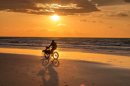 person riding bicycle on seashore thumbnail