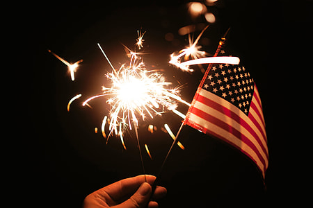 Fireworks and American Flag on 4th of July thumbnail