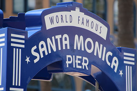 blue and white Santa Monica Pier arch thumbnail