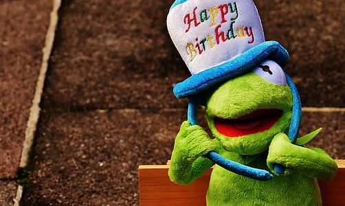 Kermit frog with happy birthday hat plush toy thumbnail