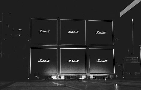 six Marshall guitar speaker cabinets thumbnail