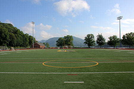 green soccer field under blue sky thumbnail