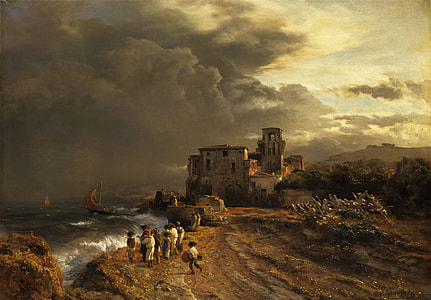 group of people near body of water painting thumbnail
