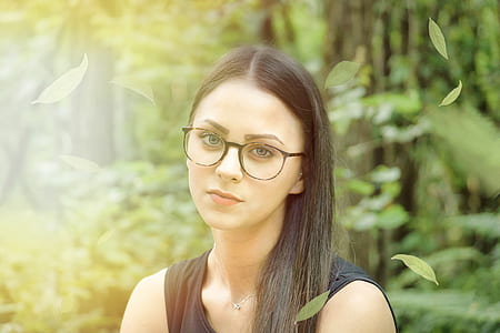 woman wearing black framed eyeglasses thumbnail
