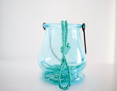 beaded green accessory with green glass vase thumbnail