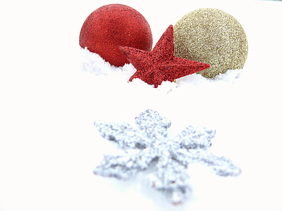 baubles and stars on snow covered surface thumbnail