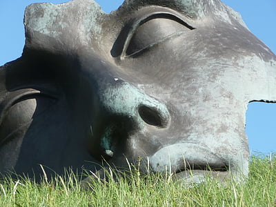 gray mask statue on grass field thumbnail