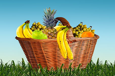 brown wicker basket with assorted fruits thumbnail