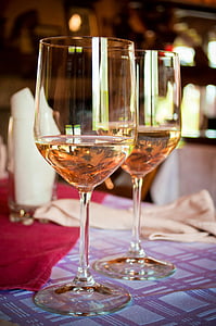 two clear toasting glasses on table thumbnail