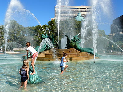 three girls playing near fountain thumbnail