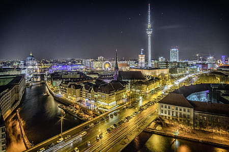 aerial photography of city during night time thumbnail