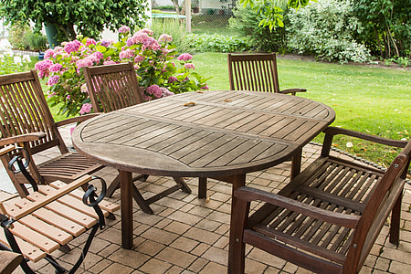outdoor oval wooden table and chairs thumbnail