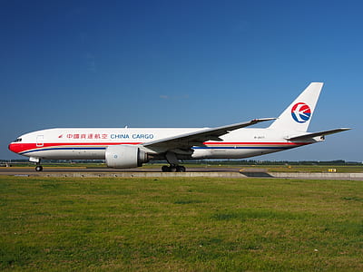 white and red China Cargo plane under blue sky thumbnail
