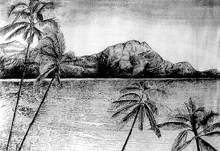 Tropical Scene with Palm trees and hills thumbnail