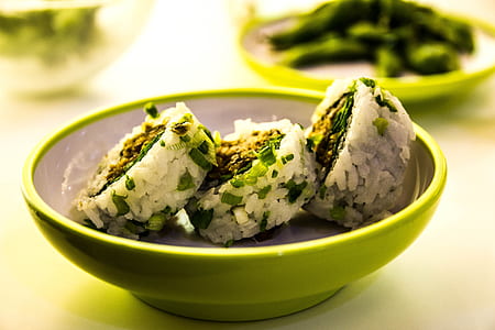 macro photography of sushi dish on white and green ceramic saucer thumbnail