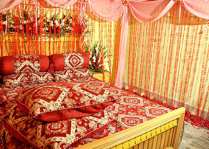 brown wooden bed frame with mattress thumbnail