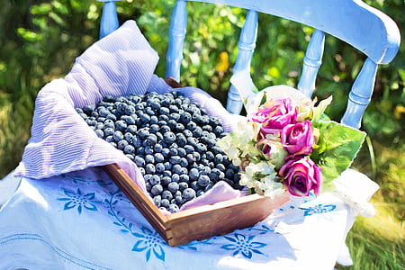 blueberries beside pink roses thumbnail