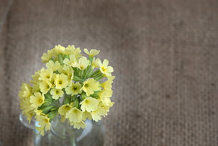 yellow petaled flower arrangement in clear vase thumbnail