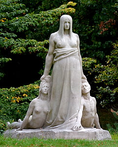 statue of woman holding man and woman at daytime thumbnail