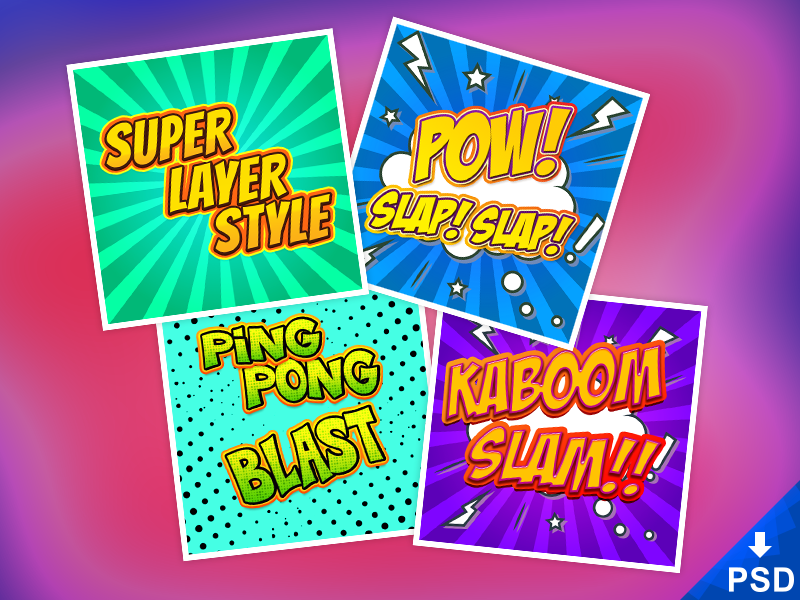 4 Comic Book Text Styles psd file