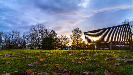 black metal bench during golden hour thumbnail