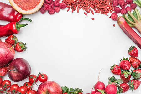 red strawberry, apple, and bell pepper wallpaper thumbnail
