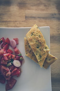White Ceramic Plate With Baked Pie and Vegetables thumbnail