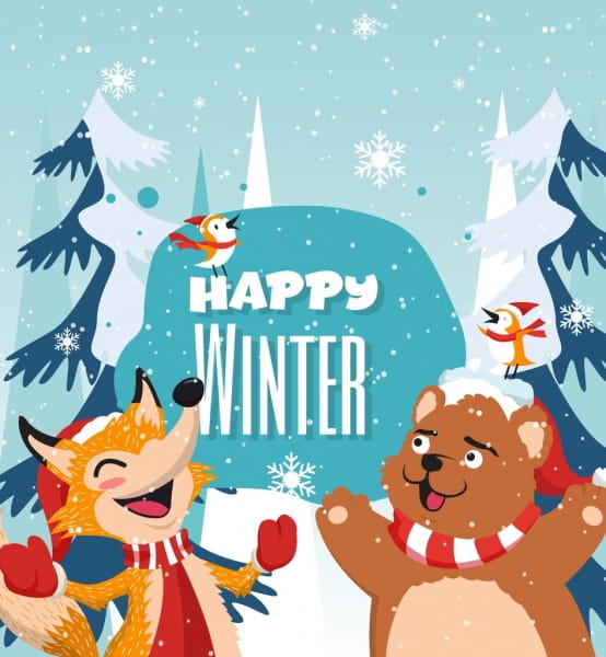 Winter Banner Stylized Fox Bear Birds Icons Decor Eps Ai File