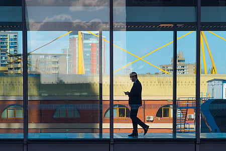 man, walking, bridge, glass thumbnail