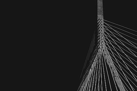 grayscale, worm's eye view, bridge, night thumbnail
