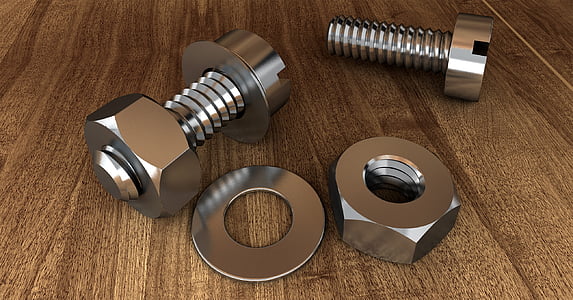 photo of two gray bolts with washers on brown surface thumbnail