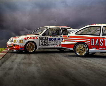 Photo of Two White-and-red Race Cars thumbnail