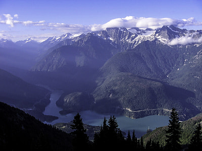 Ross lake below the mountain in Northern Cascades National Park, Washington thumbnail
