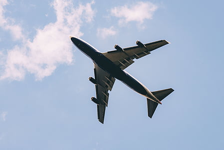 bottom view shot of plane under blue sky thumbnail