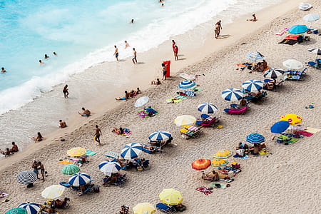 aerial photography of people on beach at daytime thumbnail