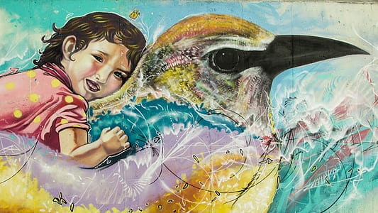 girl riding bird wall mural thumbnail