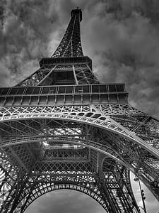 gray scale photo of Eiffel Tower thumbnail