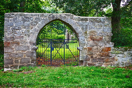 black metal gate surrounded by grass thumbnail