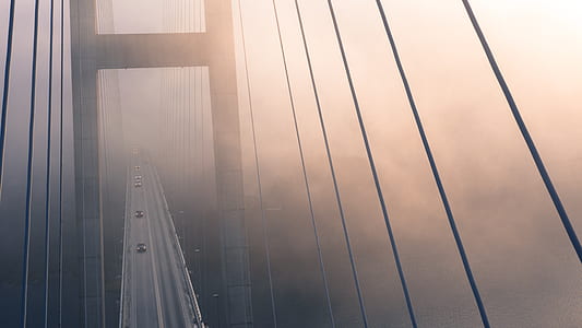 High Angle View of Suspension Bridge Against Sky thumbnail