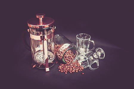Photograhy of Brown Beans, Clear Glass Mug, and Brass Coffee Grinder thumbnail