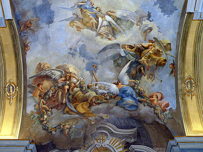 angels sitting and flying ceiling artwork thumbnail