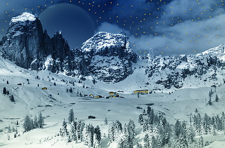 aerial view of mountain covered with snow thumbnail