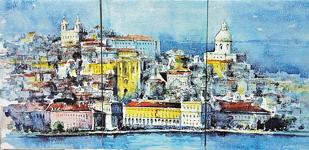 village 3-panel painting thumbnail