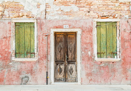 Closed Brown Wooden Door and Window thumbnail